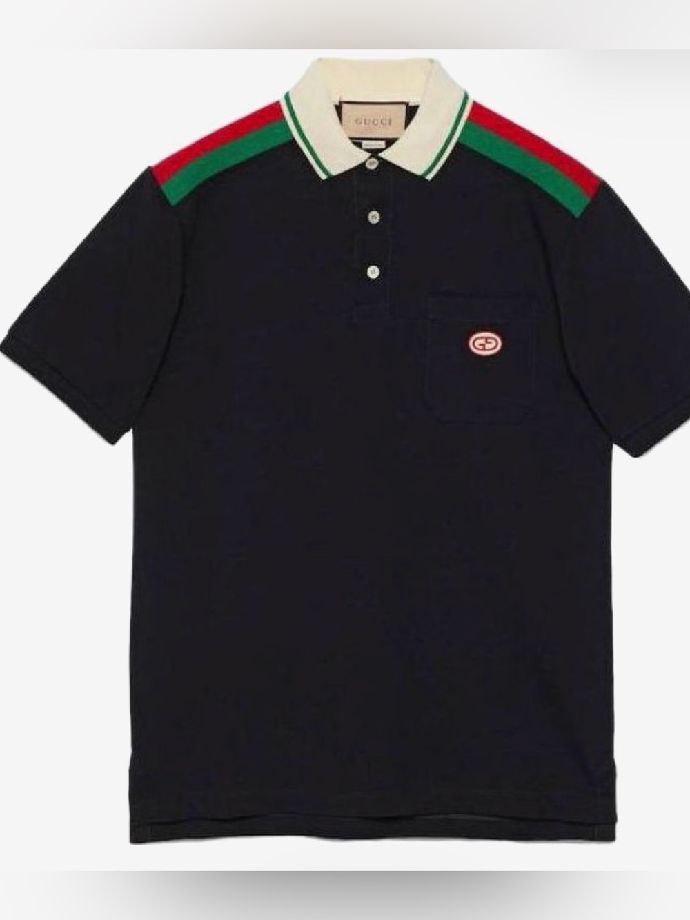 Gucci Black Polo with Red & Green Shoulder Stripes XXL